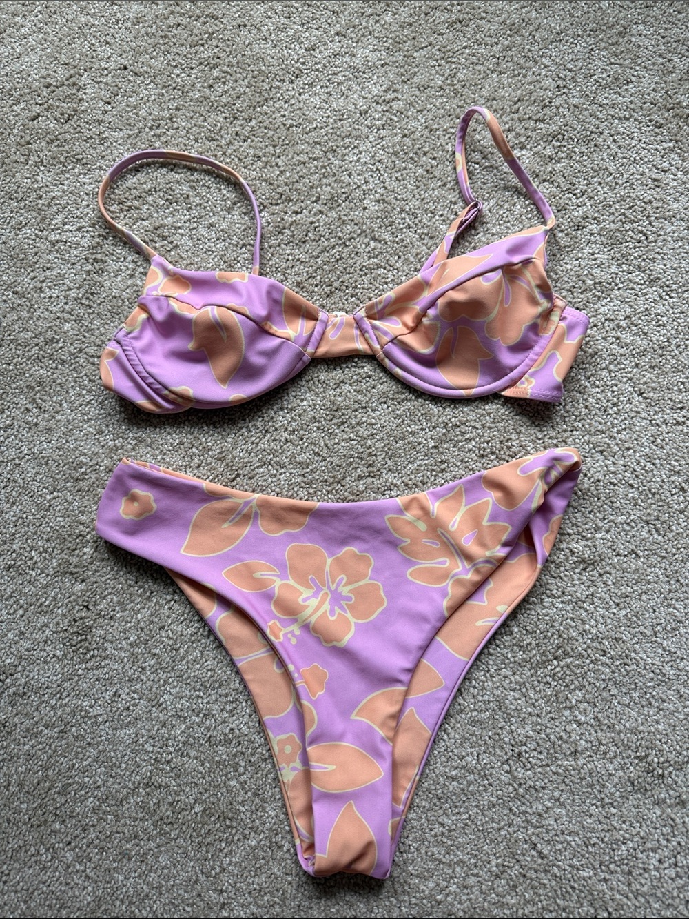 Aurelle Swimwear Pink and Orange Bikini Size Small
